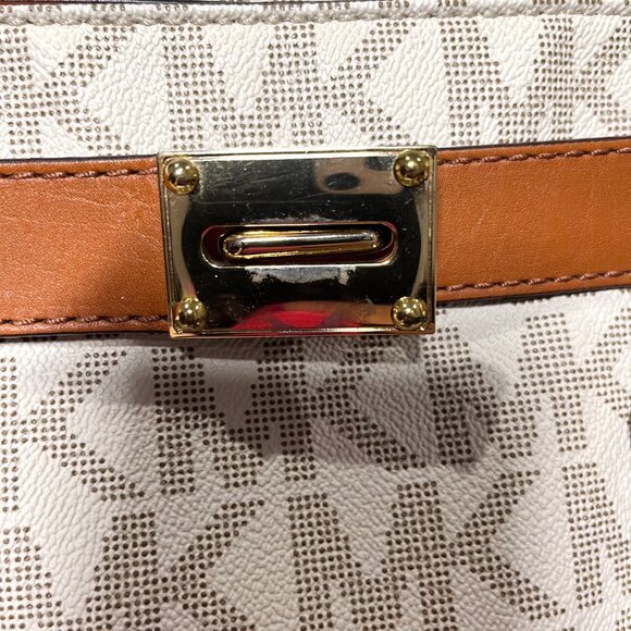 MICHAEL KORS Hamilton Large Saffiano Leather Logo Satchel - White Coated Canvas - Picture 8 of 15